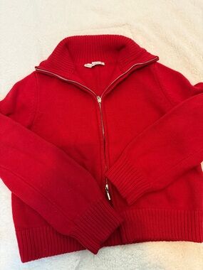 Abercrombie & Fitch Red Zip-Up Knit Sweater